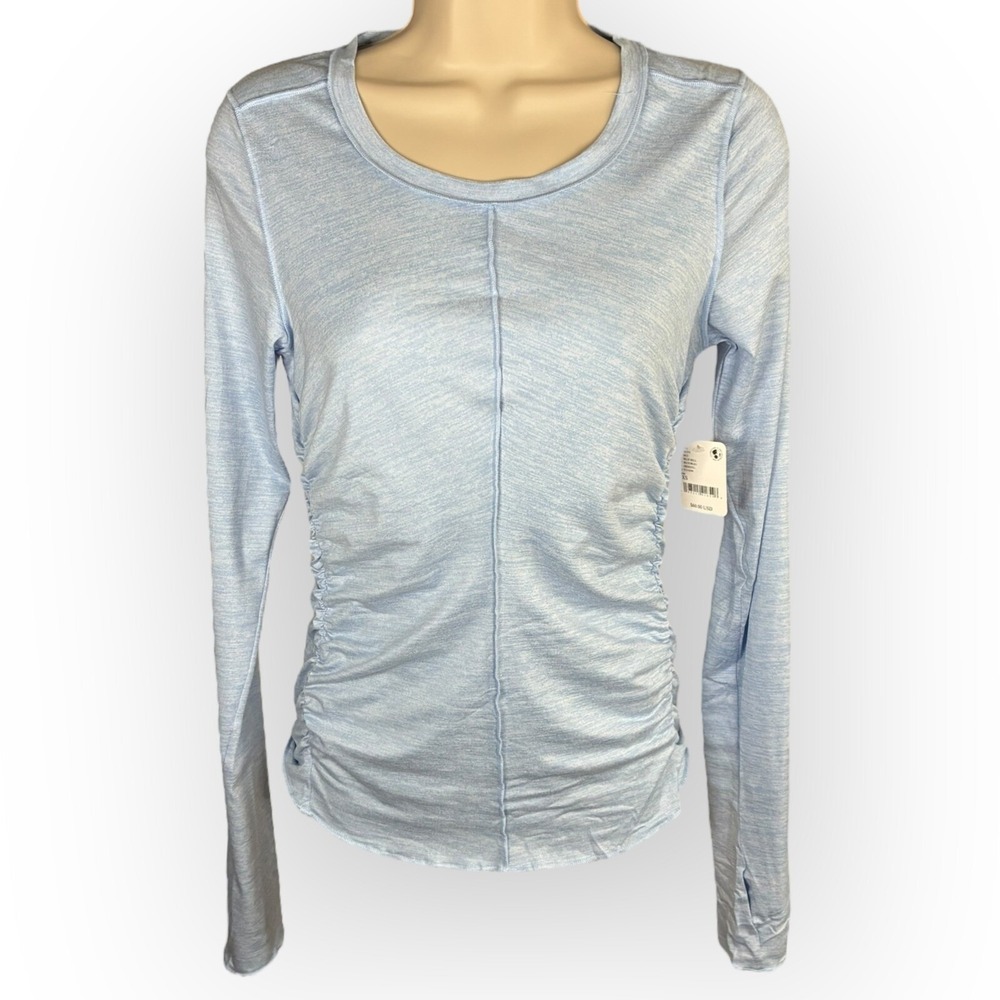 Free People FP Movement x HATCH Maternity Ruched‎ Thumbhole Top XS Blue NWT